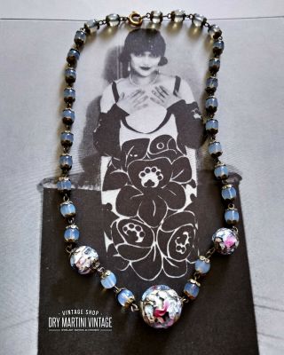 Vintage Art Deco 1920s Czech Venetian Opalescent Lava Foil Beads Necklace