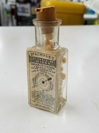Antique Dr.  A.  C.  Hoxies Cough Disks Glass Medicine Bottle Embossed Sides