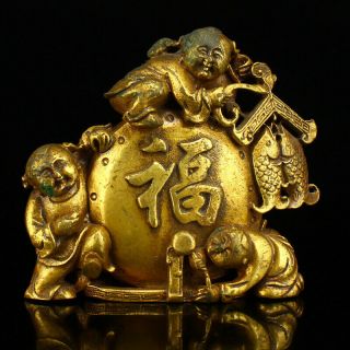 Chinese Gilt Gold Bronze Fortune Kids Statue