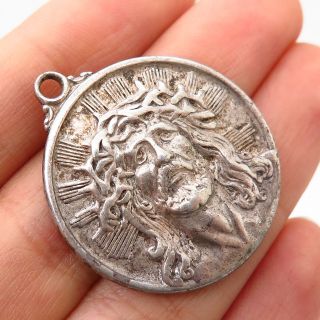 925 Sterling Silver Vintage " Our Lady Of Guadalupe " & Jesus Religious Pendant