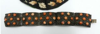 Antique Chinese Silver Plated Metal Filigree Coral Cabochon Bracelet