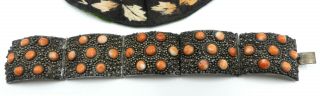 Antique Chinese silver plated metal filigree coral cabochon bracelet 2