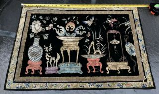 Antique Chinese Silk Embroidery Panel Qing Dynasty Of Precious Objects