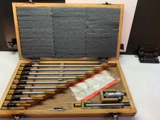 Vintage Mitutoyo 141 - 133 Inside Micrometer Set 2 - 12 Inch W/ Wooden Case