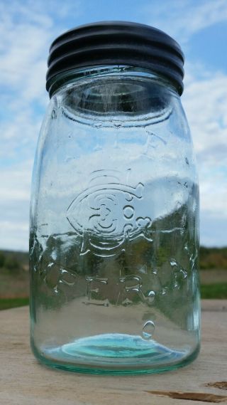 Htf Crude Aqua Green Midget Pint The Imperial (egco) Fruit Jar