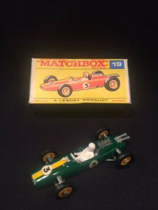 Matchbox Lesney 19 Lotus Racing Car With Driver And Box
