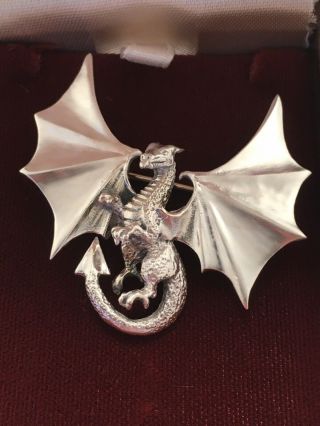 Vintage 925 Sterling Silver Dragon Brooch Pin Mystical Flying Dragon