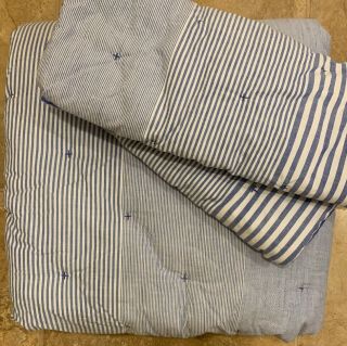 Pottery Barn Teen Vintage Stripe Full Queen Comforter,  2 Standard Shams Blue