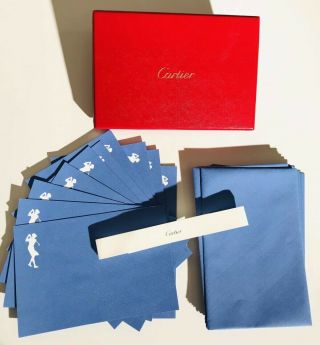 Rare Vintage Cartier Boxed Stationary Blue Note Cards Envelopes Woman’s Golf