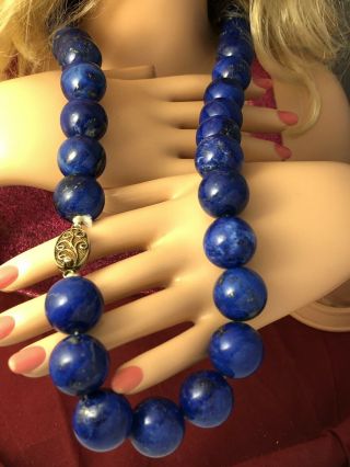 Vtg Chinese Huge Natural Lapis Lazuli Bead 925 Clasp 25 " Necklace Jl 100519dc@