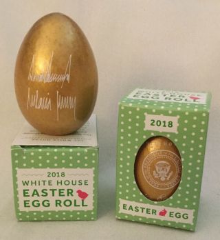 2 Trump Easter Gold White House 2018 Egg W Box Eagle Seal Signed Donald Two Eggs