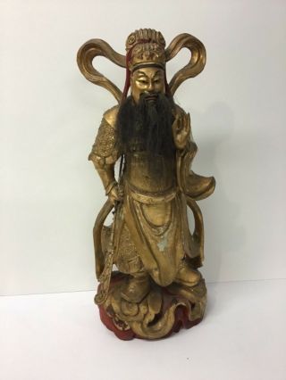Large Antique Chinese Carved Wood Warrior