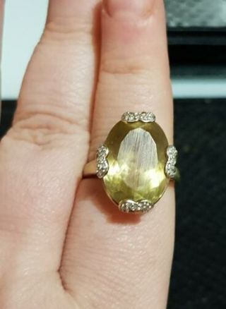 9ct Gold Large Yellow Stone Dress/cocktail Ring
