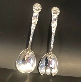 Silver Plated Salad Serving Spoon Fork Set W.  A.  Italy Very Ornate 9 1/2 inch 3