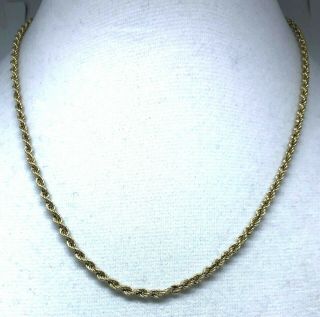 Vintage Signed 14k Solid Yellow Gold Rope Chain Necklace W/ 14k Clasp