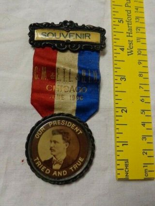 1906 Labor Ribbon W/ Celluloid Badge 4.  75 " L,  C.  M.  & E.  T.  L.  & H.  I.  U.  Union,  Sepia
