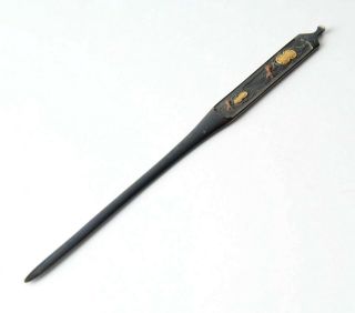 Eb272 Japanese Antique Edo Period Gold Inlay Copper Kogai Hair Accessory Hairpin