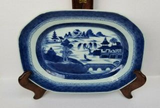 Antique Chinese Qing Dynasty Export Canton Blue And White Porcelain Platter