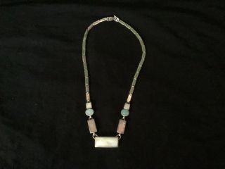 Vintage Mother Of Pearl Inlaid Solid Silver 925 Collar Style Necklace