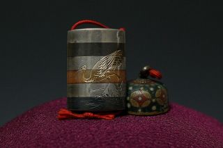 Japan Antique edo Inro case gun powder katana yoroi Kabuto samurai Netsuke 武将 3