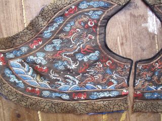 Antique Chinese Metallic & Silk Embroidered Two Piece Dragon Collar 3