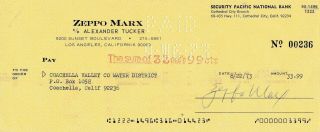 Zeppo Marx.  Signed Autographed Check To Coachella Valley Water District 236