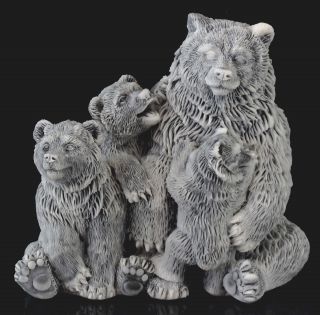 Bear Mother With Cubs Marble Figurine Stone Statue Russian Art Sculpture 3.  4 "