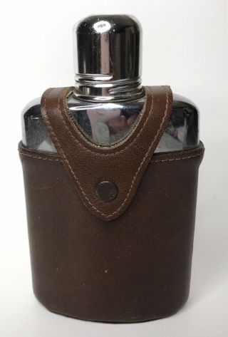 Vintage Bosca Glass Hip Flask Leather Case Cap Heirloom 8oz Half Pint 6” Whiskey
