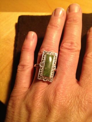 Vintage Theda Sterling Silver Ring With Green Stone Size 8