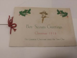 Boy Scout Christmas Card 1918,  Folding Card With A Red Yarn Tie To Hold It Toget