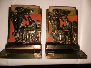 1925 - Dated Abraham Lincoln Cast " Emancipator " Bookends Pompeian Bronze Company