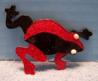 Wonderful Vintage Lea Stein Paris Razzle Black/red Frog Toad Pin/brooch