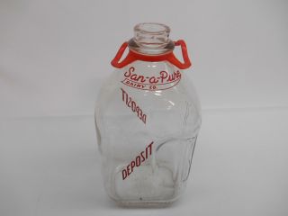 Old Vtg San - A - Pure Dairy Co.  Glass Milk Bottle Half Gallon Advertising W/ Handle