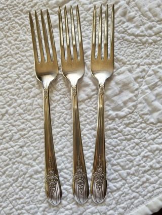 3 Wm Rogers Mfg Co Extra Plate Rogers Triumph 1941 Dinner Forks Exc
