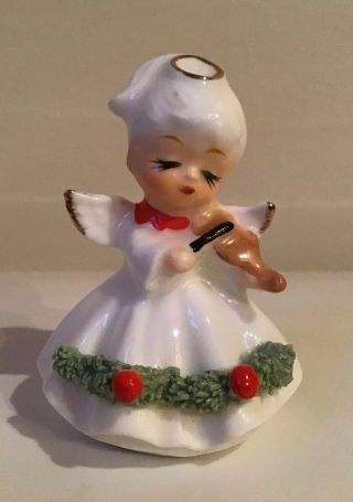 Vintage Napco Christmas Angel W/ Spaghetti Trim Miniature 2”