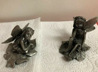 Set Of Two Miniature Pewter Fairies