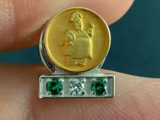 Sunshine Biscuits 10k Gold Diamond And 2 Emerald Service Pin.  Stunning Detail.
