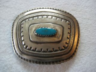 Large Vintage Sterling Silver " Turquoise " Southwestern Belt Buckle 109 Grams