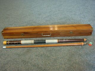 Vintage Mother - Of - Pearl Inlaid Pool Cue Billiard Stick With Heavy Wood Case
