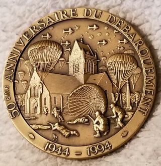 Ww Ii D - Day Ste Mere Eglise Normandy France 50th Anniv Large 2 1/2 " Medal