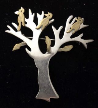 Vtg Large Taxco Mexico Sterling Silver 925 Tree Of Life Bird Pin Brooch
