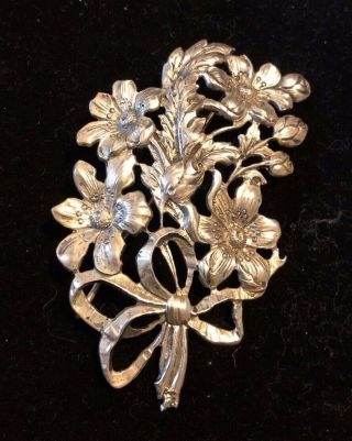 Vintage Cini Sterling Silver Brooch Flowers And Bows