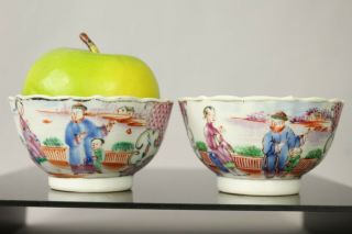 A Chinese Qianlong Period (1735 - 1796) Mandarin Figural Tea Cup Bowls