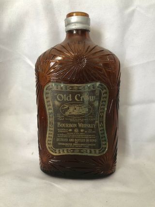 Old Crow Prohibition Era Whiskey Pint Bottle “spider Web” Style Embossing