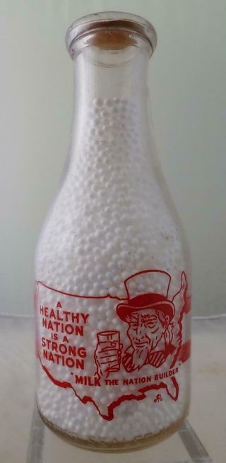 TRPQ Freeman ' s Dairy Allentown,  Pa.  1 QT.  Milk Bottle Patriotic Slogan Uncle Sam 3