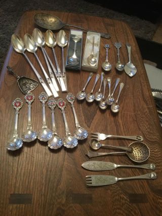 Vintage English Silver Plated Art Deco Spoons Various Dates And Items