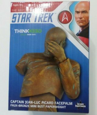 Captain Picard Star Trek Face Palm Faux Bronze Mini Bust Paperweight Tng