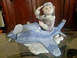 Retired Lladro Spain Over The Clouds 5697 Boy Plane Birds Porcelain Figurine