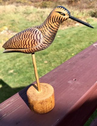Vintage Hand Carved Wood Shore Bird Decoy Glass Eyes Painted Artist Signed Tw