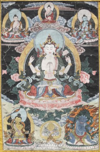 Antique Chinese Sino Tibetan 18th19t Century Thangka Buddha Bodhisattva Painting